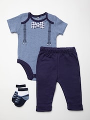 Little Gent Baby Blue Bowtie Print 3 Piece 100% Cotton Gift Set - Image 1 of 5