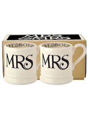 Emma Bridgewater Set of 2 Cream Black Toast Mrs and Mrs Mugs - Image 1 of 3