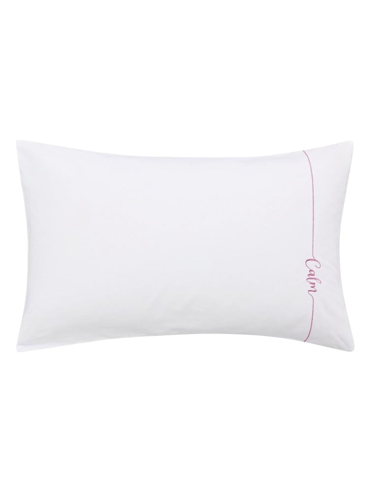 Katie Piper White/Pink Cotton Embroidered Be Still Affirmation Housewife 100% Cotton Pillowcase - Image 4 of 4
