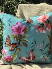 Evans Lichfield Duck Egg Blue Butterflies Outdoor Polyester Filled Cushion - Image 1 of 5