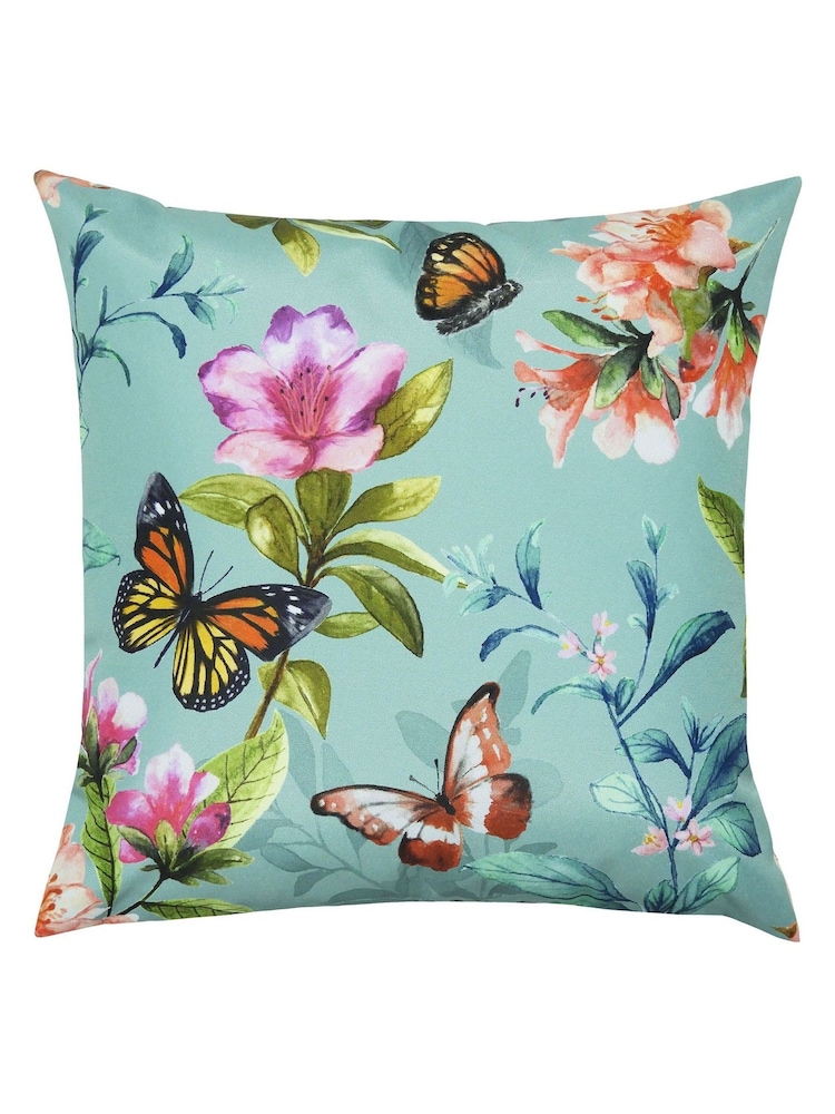 Evans Lichfield Duck Egg Blue Butterflies Outdoor Polyester Filled Cushion - Image 2 of 5