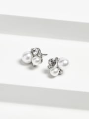 Silver Tone Pearl Effect Cluster Stud Earrings - Image 2 of 2