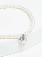 Sterling Silver Heart Charm Pearl Effect Beaded Bracelet - Image 2 of 3