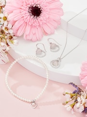 Sterling Silver Heart Charm Pearl Effect Beaded Bracelet - Image 3 of 3