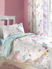 Bedlam White/Green Rainbow Unicorn Duvet Cover and Pillowcase Set - Image 1 of 4