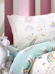 Bedlam White/Green Rainbow Unicorn Duvet Cover and Pillowcase Set - Image 2 of 4