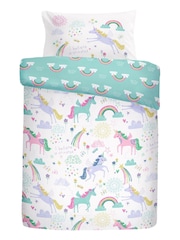 Bedlam White/Green Rainbow Unicorn Duvet Cover and Pillowcase Set - Image 4 of 4