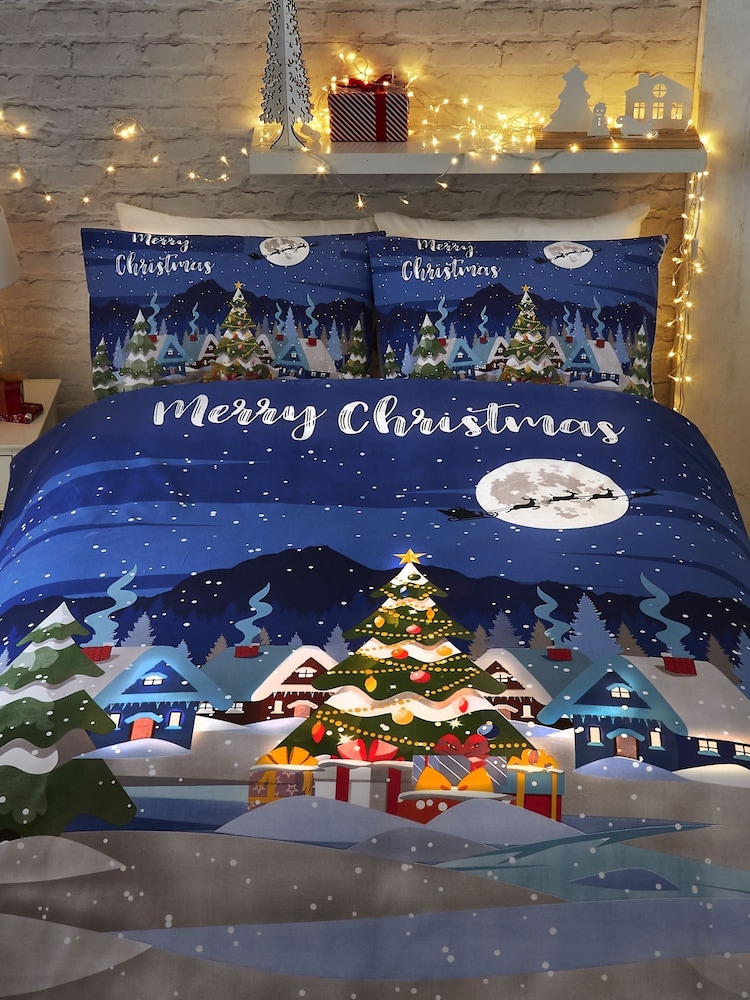 Bedlam Blue Christmas Glow In The Dark Duvet Cover Set - Image 1 of 4