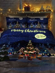 Bedlam Blue Christmas Glow In The Dark Duvet Cover Set - Image 2 of 4