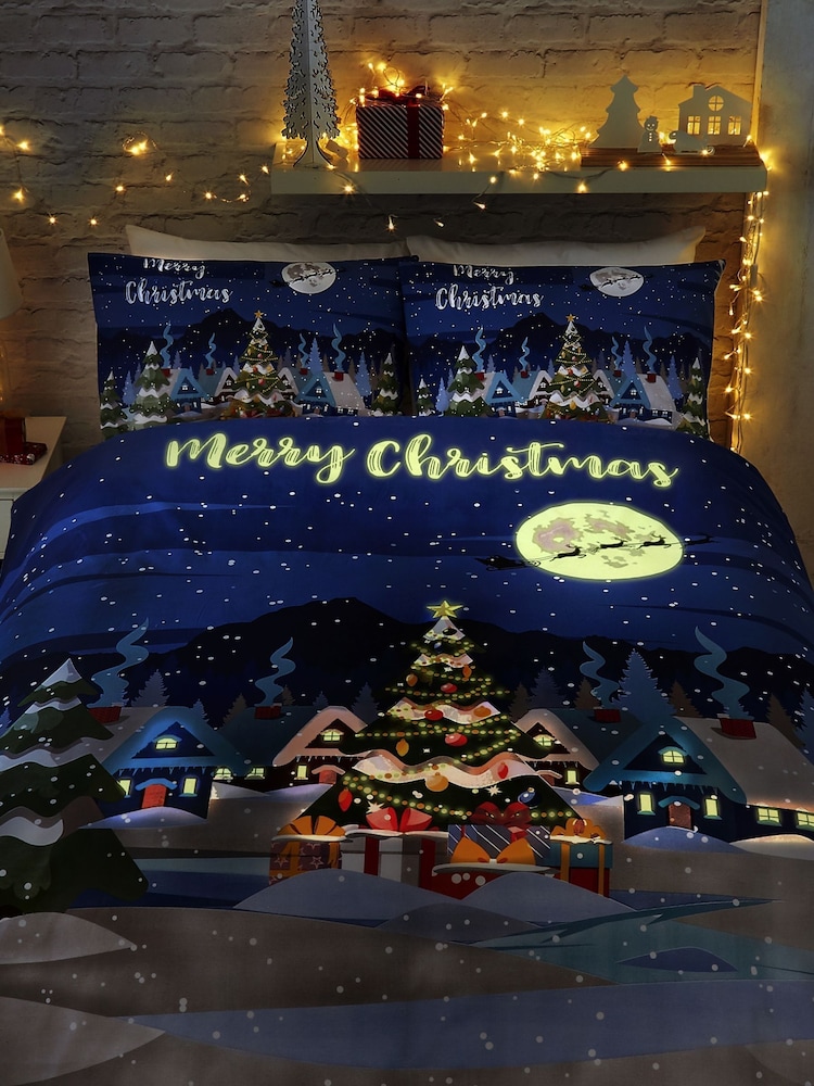 Bedlam Blue Christmas Glow In The Dark Duvet Cover Set - Image 2 of 4