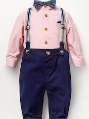 Little Gent Pink Shirt bodysuit, Bowtie, Trouser And Braces 3 Piece Baby Set - Image 1 of 5