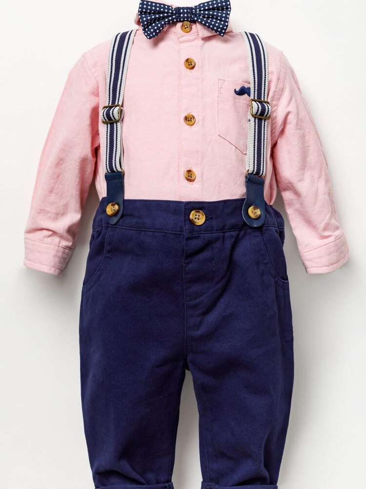 Little Gent Pink Shirt bodysuit, Bowtie, Trouser And Braces 3 Piece Baby Set - Image 1 of 5