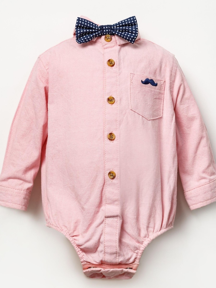Little Gent Pink Shirt bodysuit, Bowtie, Trouser And Braces 3 Piece Baby Set - Image 2 of 5