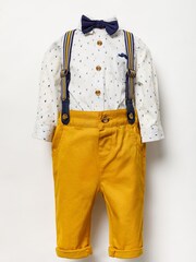 Little Gent Brown Shirt Bodysuit, Bowtie, Trouser And Braces 3 Piece Baby Set - Image 1 of 5