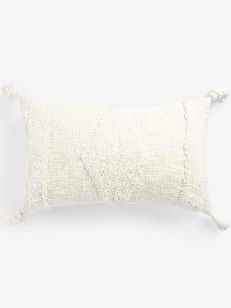 Natural Natural White Tufted Geo Oblong Cushion - Image 2 of 5