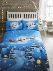 Bedlam Blue Santa Glow in the Dark Christmas Duvet Cover and Pillowcase Set - Image 1 of 4