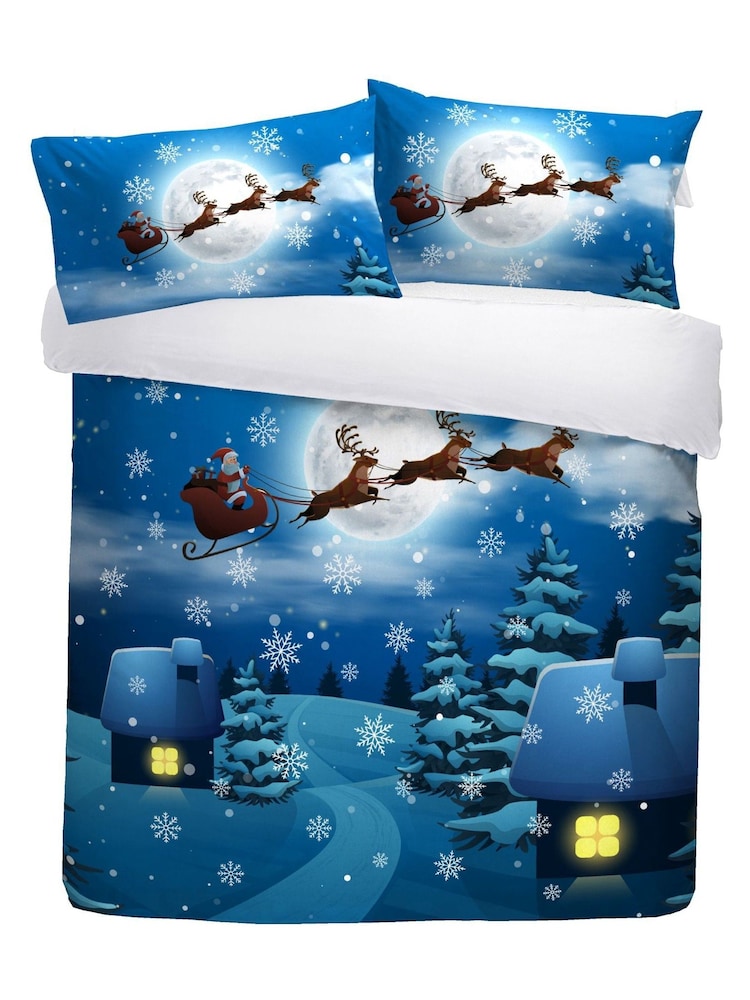 Bedlam Blue Santa Glow in the Dark Christmas Duvet Cover and Pillowcase Set - Image 4 of 4