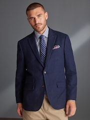 Navy Blue Slim Fit Nova Fides Signature Herringbone Wool Blazer - Image 1 of 8