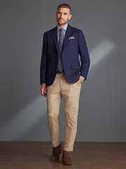 Navy Blue Slim Fit Nova Fides Signature Herringbone Wool Blazer - Image 2 of 8