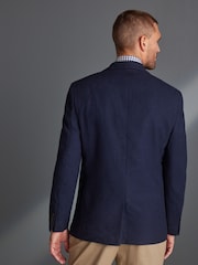 Navy Blue Slim Fit Nova Fides Signature Herringbone Wool Blazer - Image 3 of 8