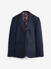 Navy Blue Slim Fit Nova Fides Signature Herringbone Wool Blazer - Image 6 of 8