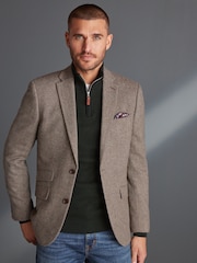 Taupe Brown Slim Fit Nova Fides Signature Herringbone Wool Blazer - Image 1 of 12
