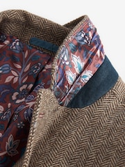 Taupe Brown Slim Fit Nova Fides Signature Herringbone Wool Blazer - Image 11 of 12