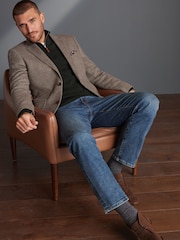 Taupe Brown Slim Fit Nova Fides Signature Herringbone Wool Blazer - Image 2 of 12