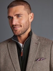 Taupe Brown Slim Fit Nova Fides Signature Herringbone Wool Blazer - Image 4 of 12