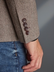 Taupe Brown Slim Fit Nova Fides Signature Herringbone Wool Blazer - Image 5 of 12