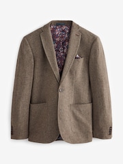 Taupe Brown Slim Fit Nova Fides Signature Herringbone Wool Blazer - Image 8 of 12
