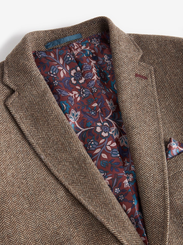 Taupe Brown Slim Fit Nova Fides Signature Herringbone Wool Blazer - Image 9 of 12