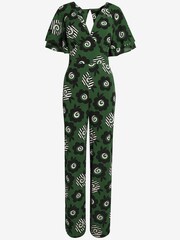Celia Birtwell Green Print Flute Sleeve V-Neck Jumpsuit - Image 5 of 5