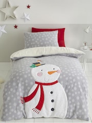 Catherine Lansfield Grey Cosy Snowman Teddy Fleece Duvet Cover And Pillowcase Set - Image 1 of 4