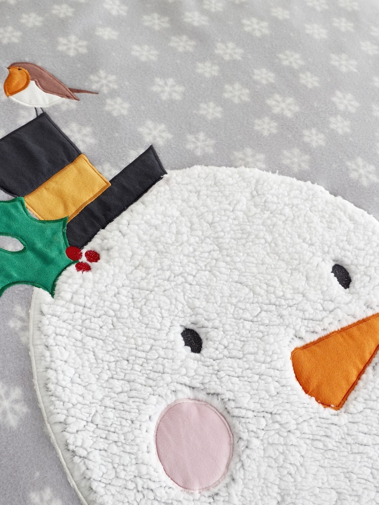 Catherine Lansfield Grey Cosy Snowman Teddy Fleece Duvet Cover And Pillowcase Set - Image 2 of 4