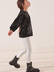 Schwarz/Silberne Pailletten - Sweatshirt mit Pailletten und Rundhalsausschnitt (3–16 J.) - Bild 2 von 7