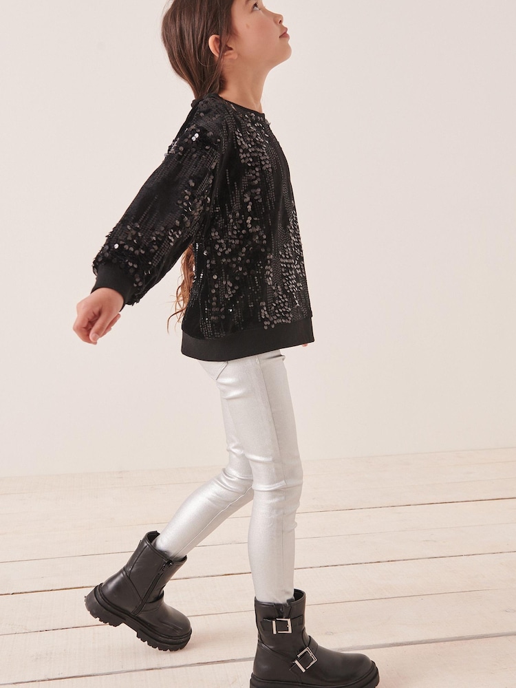 Schwarz/Silberne Pailletten - Sweatshirt mit Pailletten und Rundhalsausschnitt (3–16 J.) - Bild 2 von 7