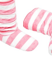 Joules Womens Cream/Pink Stripe Slipper Sock Boots - Image 4 of 6