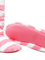 Joules Womens Cream/Pink Stripe Slipper Sock Boots - Image 6 of 6
