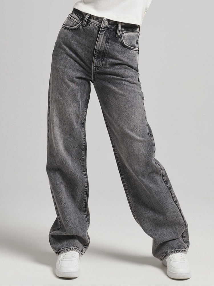 Superdry Grey Organic Cotton Wide Leg Jeans - Image 1 of 5