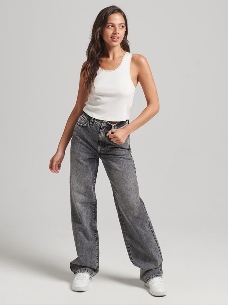 Superdry Grey Organic Cotton Wide Leg Jeans - Image 3 of 5