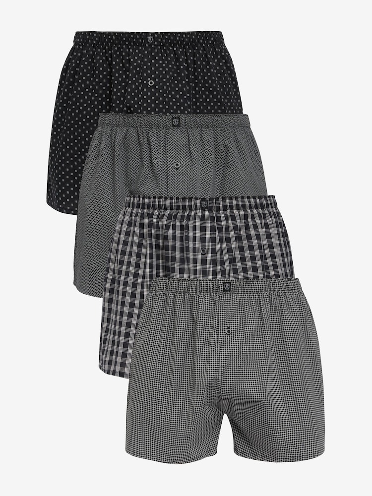 Black 4 pack Woven Pure Cotton Boxers - Image 1 of 9