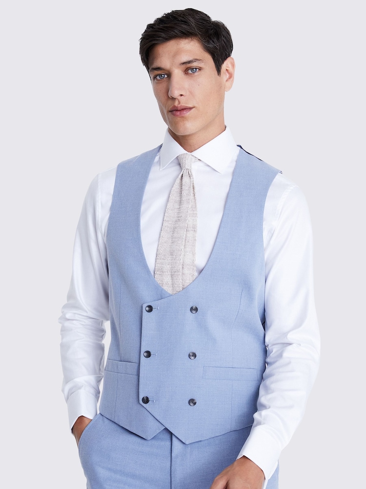 MOSS Blue Tailored Fit Light Flannel Suit Waistcoat - Image 1 of 3