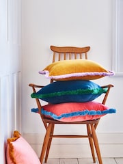 Oliver Bonas Mustard Yellow 100% Cotton Issey Mustard Velvet Fringed Cushion Cover - Image 1 of 4