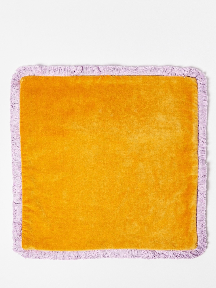 Oliver Bonas Mustard Yellow 100% Cotton Issey Mustard Velvet Fringed Cushion Cover - Image 2 of 4