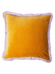 Oliver Bonas Mustard Yellow 100% Cotton Issey Mustard Velvet Fringed Cushion Cover - Image 4 of 4