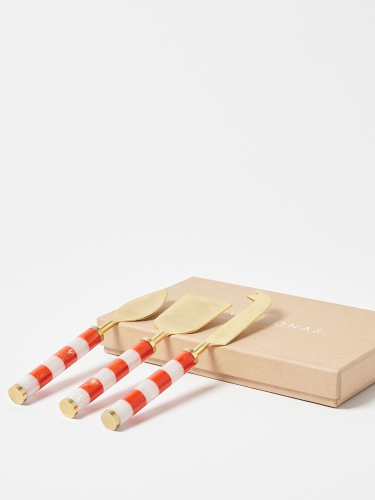 Oliver Bonas Orange Candy Stripe Cheese Knives - Image 1 of 4