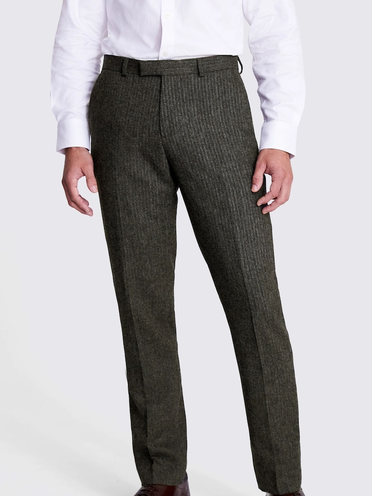MOSS Pine Green Tailored Fit Pine Herringbone Suit Trousers - Image 1 of 4
