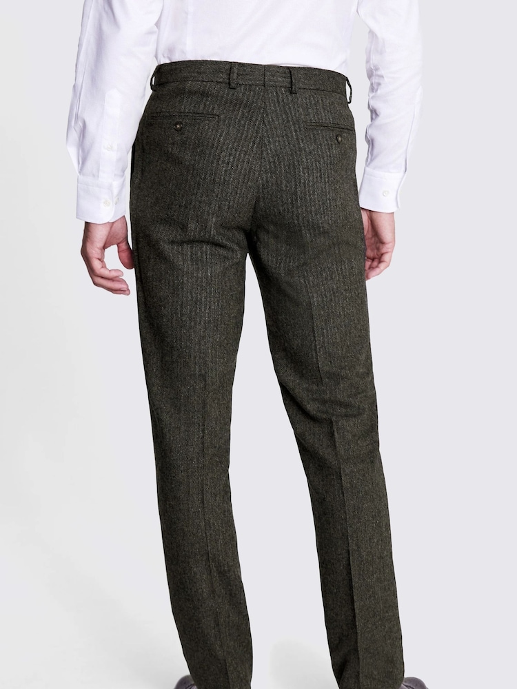 MOSS Pine Green Tailored Fit Pine Herringbone Suit Trousers - Image 2 of 4