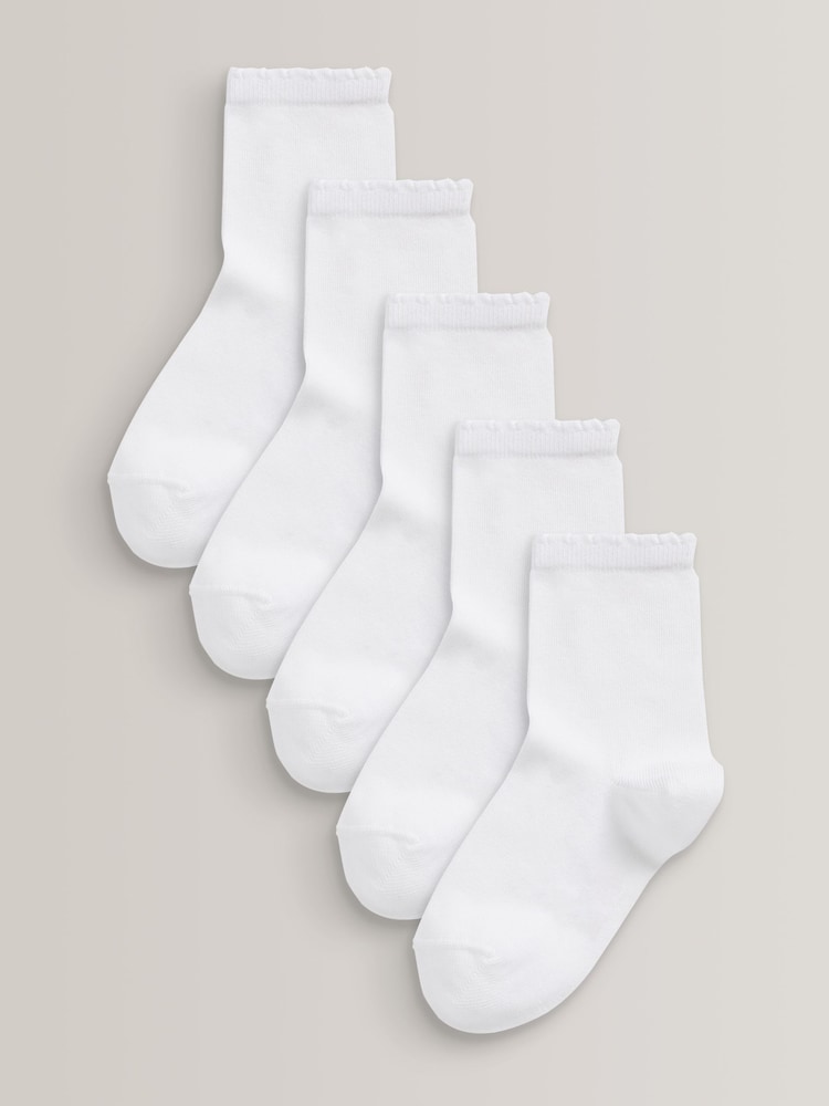 White 5 Pack Cotton Rich School Ankle Socks - Image 1 of 2
